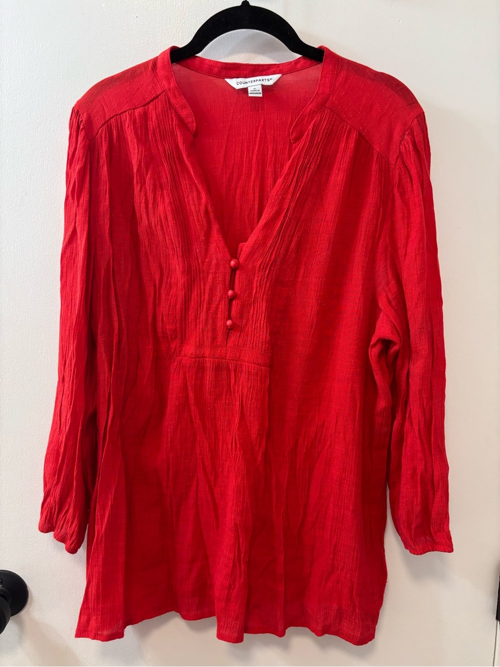 Counterparts Red Long-Sleeve V-Neck Tunic